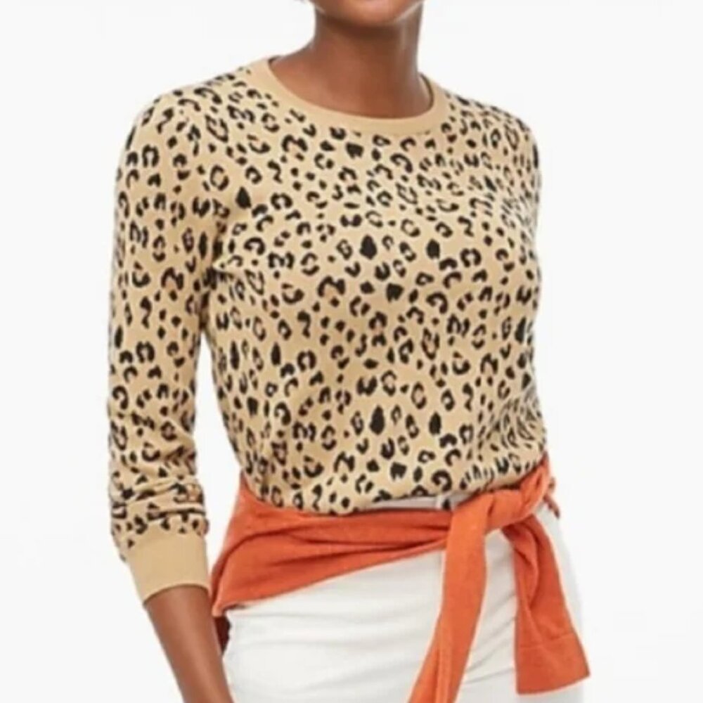 J. Crew Teddie Crewneck Sweater Women's XS Leopard Animal Print AS300 NWT
